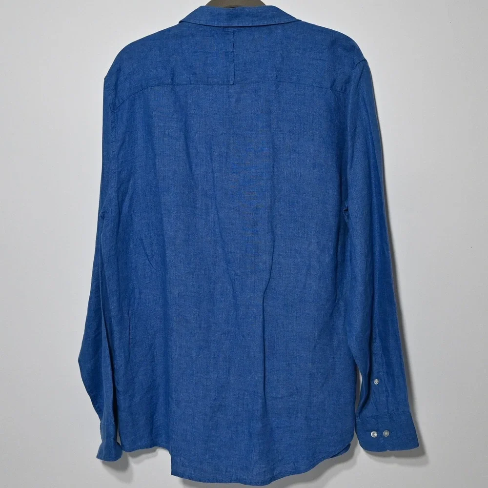 Banana Republic 100% Linen Slim Fit Button Front Shirt Men's Large Blue